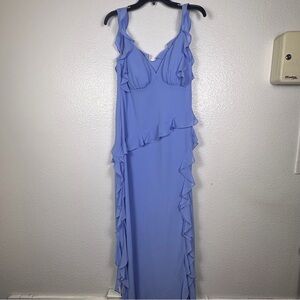 R&M Richards Women's Periwinkle Chiffon Ruffle Maxi Dress Sleeveless Size 6
